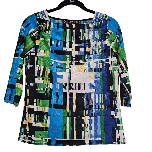 Peck & Peck Women's PL Geometric Print 3/4 Sleeve Top - Picture 1 of 6